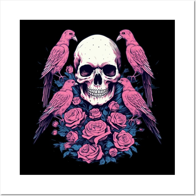 Skull and Flowers and Birds Wall Art by TOKEBI